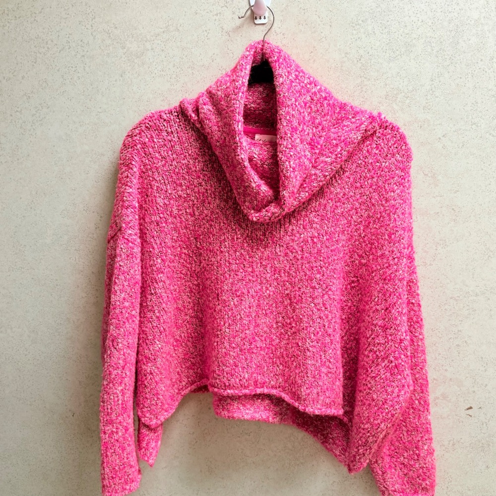 Chelsea & Theodore Small Womens Cropped Pink Cowl Neck Cozy Winter‎ Cozy Sweater - Picture 6 of 6
